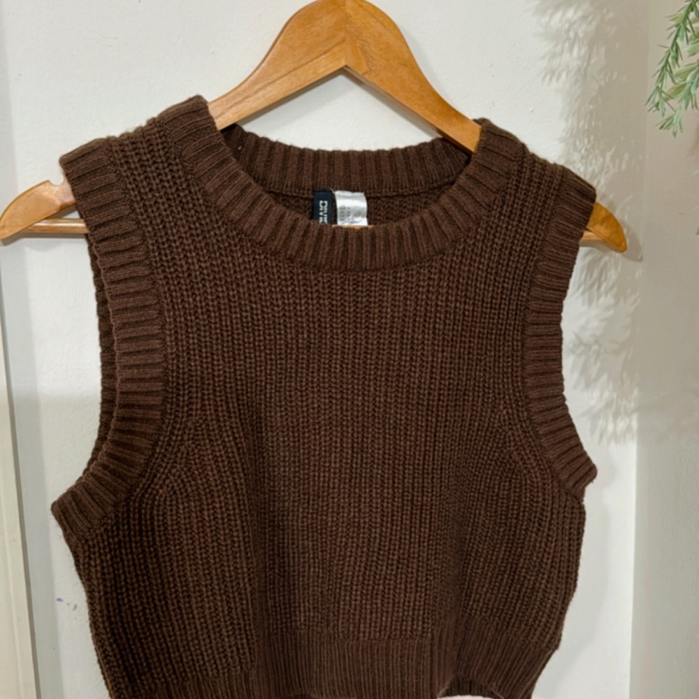 Brown Knit Sleeveless Sweater